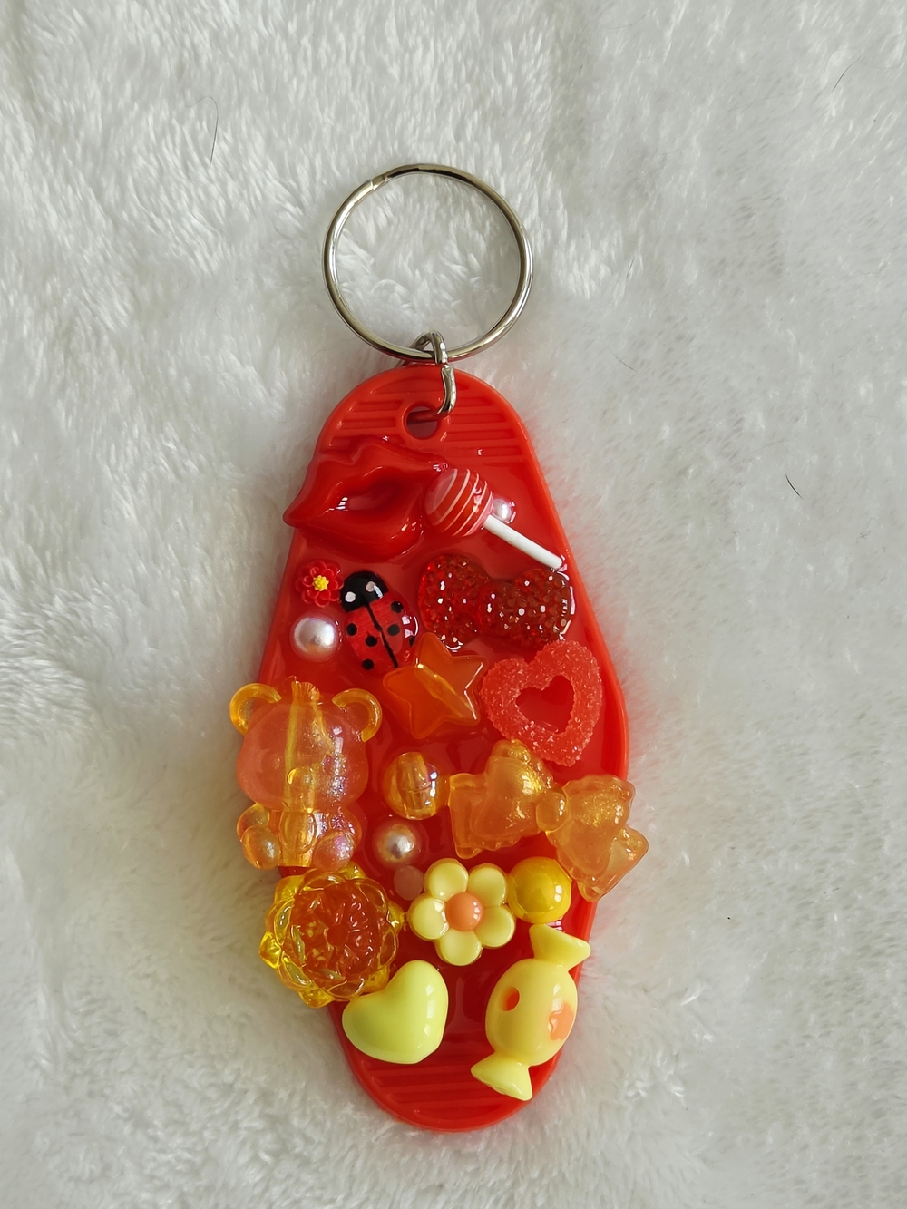 Red Kiss Resin Keychain with Yellow & Orange Charms Fun Bag Charm